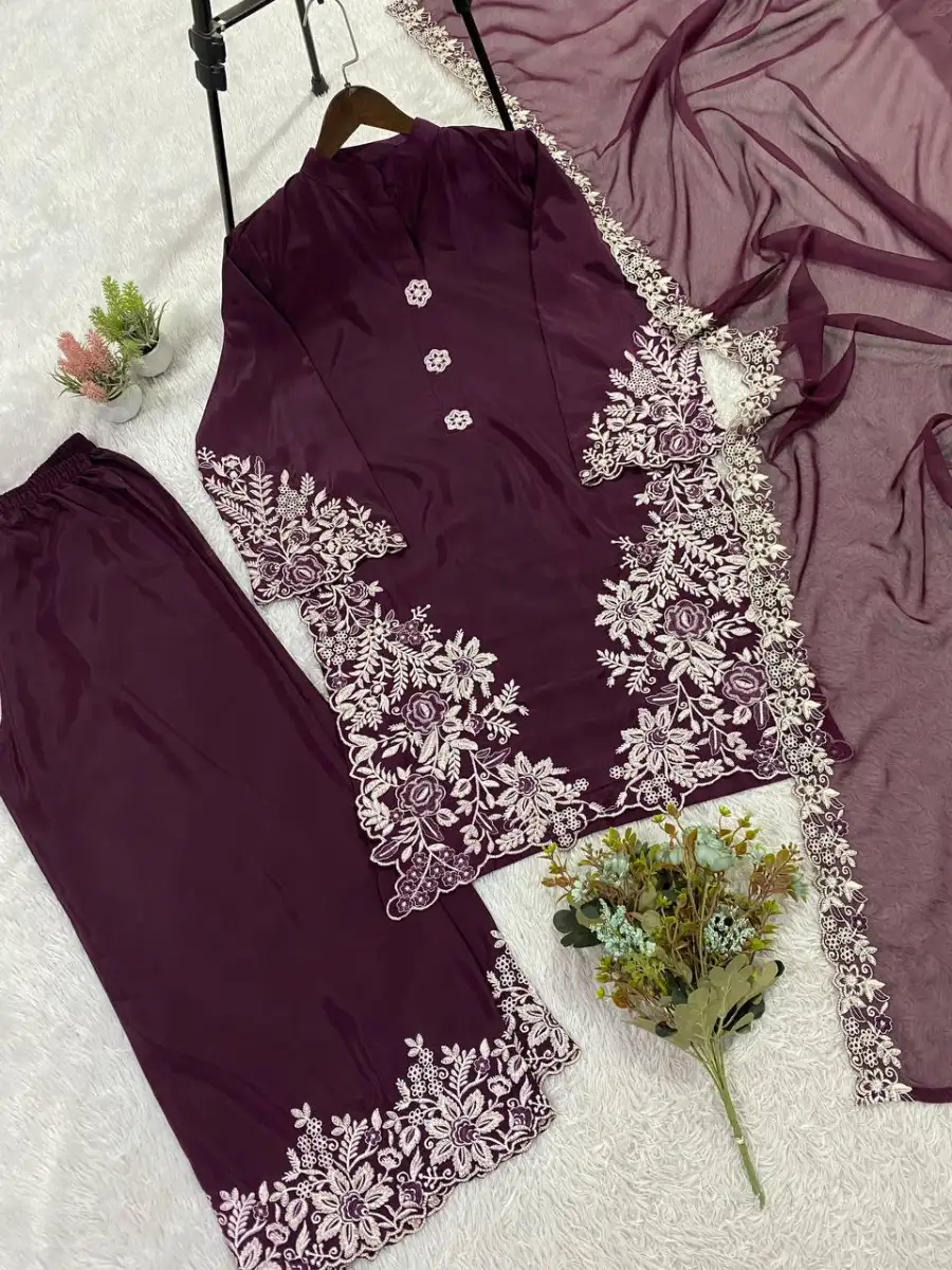 2FANCY CREPE SILK EMBROIDERY WORK TOP PALAZZO WITH DUPATTA FESTIVE WEAR WHOLESALE PRICE ETHNIC GARMENT (13)