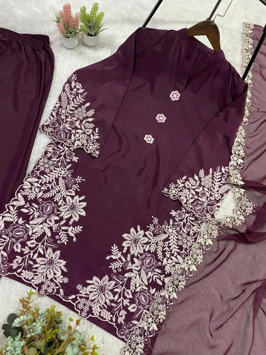 2FANCY CREPE SILK EMBROIDERY WORK TOP PALAZZO WITH DUPATTA FESTIVE WEAR WHOLESALE PRICE ETHNIC GARMENT (14)