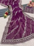 2FANCY GEORGETTE CODING SEQUENCE WITH CODING SEQUENCE BORDER WITH PIPING WORK SAREE WITH UNSTITCHED BLOUSE WEDING WEAR WHOLESALE PRICE ETHNIC GARMENT (9)
