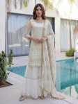 FANCY GEORGETTE EMBROIDERY SEQUENCE ZARI WORK TOP SHARARA WITH DUPATTA WHITE