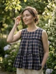 2FANCY LINEN COTTON CHECKS PRINT WORK TOP PENT SET OFFICE WEAR WHOLESALE PRICE ETHNIC GARMENT (19)