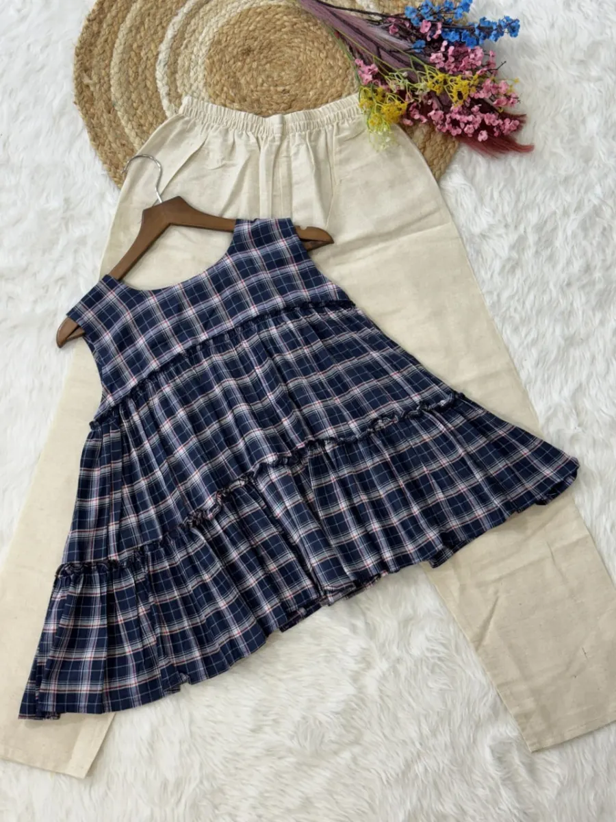 2FANCY LINEN COTTON CHECKS PRINT WORK TOP PENT SET OFFICE WEAR WHOLESALE PRICE ETHNIC GARMENT (9)