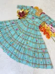 2FANCY MUL CHANDERI CHECKS FLORAL PRINT WORK ONE PIECE DRESS DAILY WEAR WHOLESALE PRICE ETHNIC GARMENT (15)