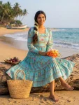 2FANCY MUL CHANDERI CHECKS FLORAL PRINT WORK ONE PIECE DRESS DAILY WEAR WHOLESALE PRICE ETHNIC GARMENT (15)