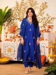FANCY MUL CHANDERI SEQUENCE EMBROIDERY WORK TOP BOTTOM WITH DUPATTA BLUE