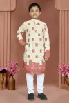 FANCY RAYON CHIKANKARI WORK KID'S KURTA PAYJAMA GAJARI