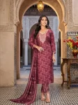 FANCY RAYON DIGITAL PRINT WORK TOP BOTTOM WITH DUPATTA WINE