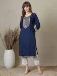 FANCY RAYON EMBROIDERY WORK ONLY KURTI NAVY BLUE