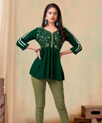 FANCY RAYON EMBROIDERY WORK ONLY TOP GREEN