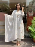 FANCY SLUB COTTON EMBROIDERY WORK TOP BOTTOM WITH DUPATTA OFF WHITE