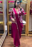 MODERN CHINON EMBROIDERY WORK READY TO WEAR SAREE WITH STITCHED BLOUSE AND KOTI PINK
