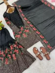 2MODERN FENDY SILK EMBROIDERY SEQUENCE WORK WITH HAND WORK TOP SHARARA WITH DUPATTA FESTIVE WEAR WHOLESALE PRICE ETHNIC GARMENT (26)