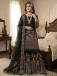 2MODERN FENDY SILK EMBROIDERY SEQUENCE WORK WITH HAND WORK TOP SHARARA WITH DUPATTA FESTIVE WEAR WHOLESALE PRICE ETHNIC GARMENT (26)