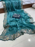 2MODERN GEORGETTE SEQUENCE WORK CUT WORK BORDER SAREE WITH UNSTITCHED BLOUSE WEDDING WEAR WHOLESALE PRICE ETHNIC GARMENT (6)