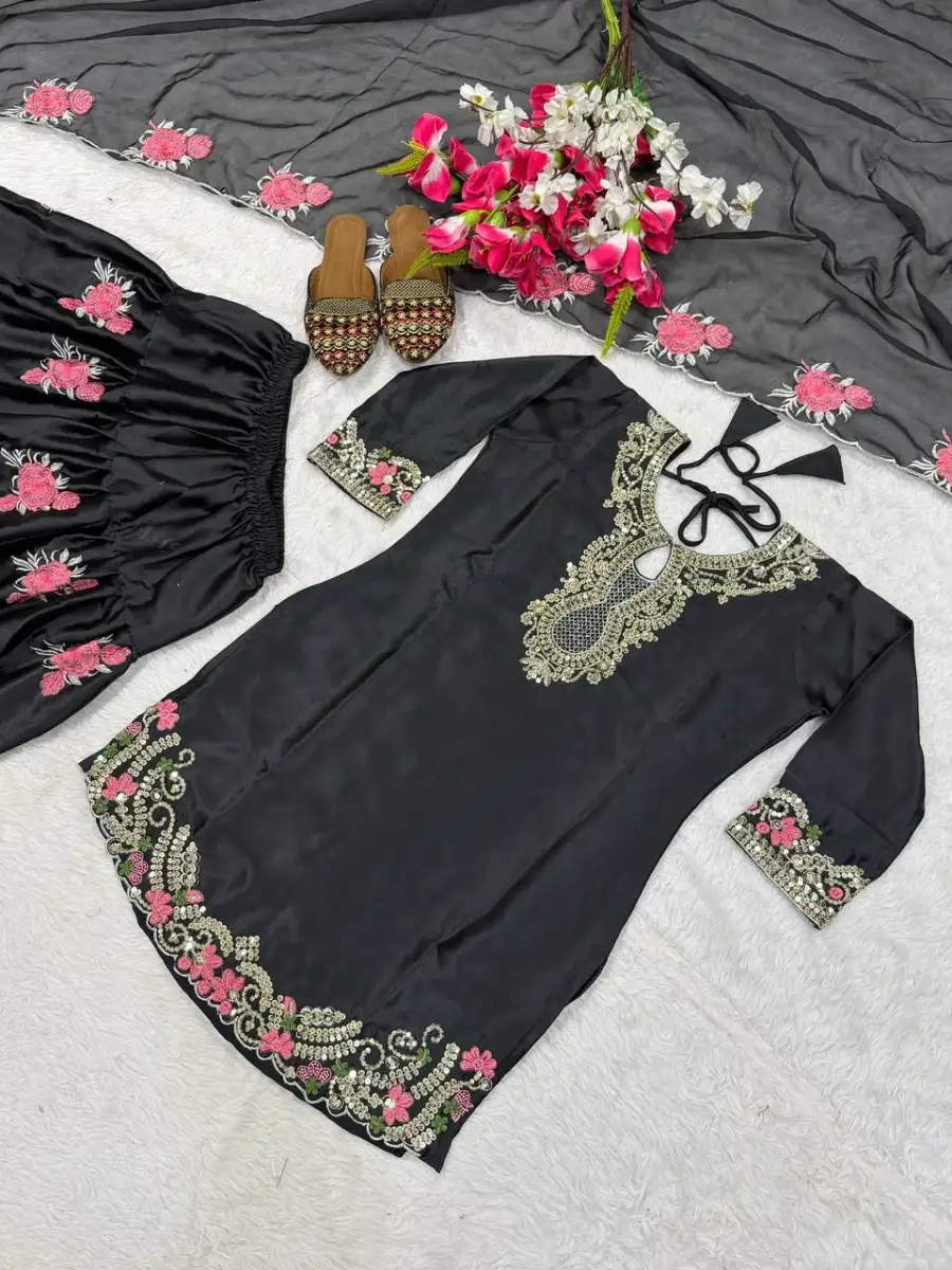 2MODERN JAPAN SATIN EMBROIDERY SEQUENCE WORK TOP PATIYALA WITH DUPATTA FESTIVE WEAR WHOLESALE PRICE ETHNIC GARMENT (13)