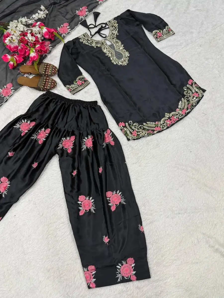 2MODERN JAPAN SATIN EMBROIDERY SEQUENCE WORK TOP PATIYALA WITH DUPATTA FESTIVE WEAR WHOLESALE PRICE ETHNIC GARMENT (14)