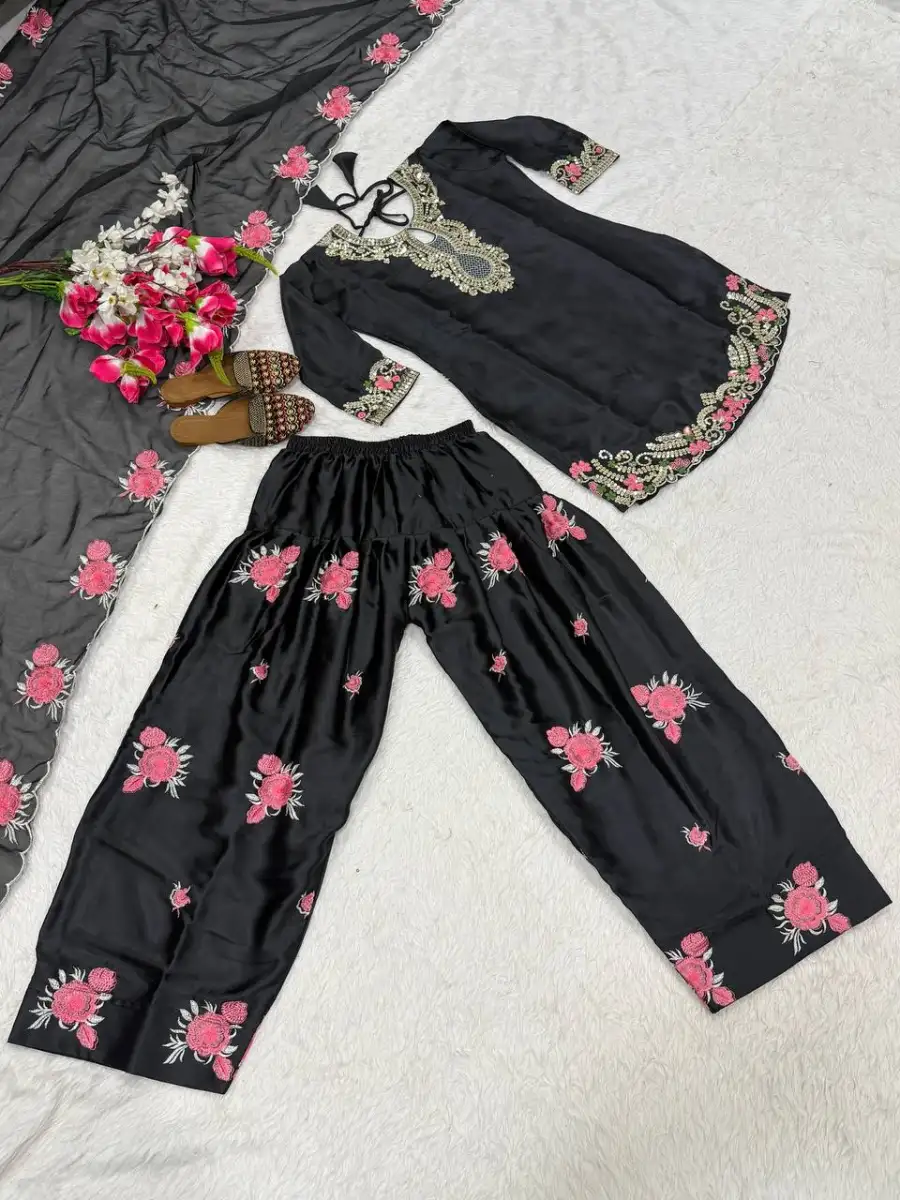 2MODERN JAPAN SATIN EMBROIDERY SEQUENCE WORK TOP PATIYALA WITH DUPATTA FESTIVE WEAR WHOLESALE PRICE ETHNIC GARMENT (15)