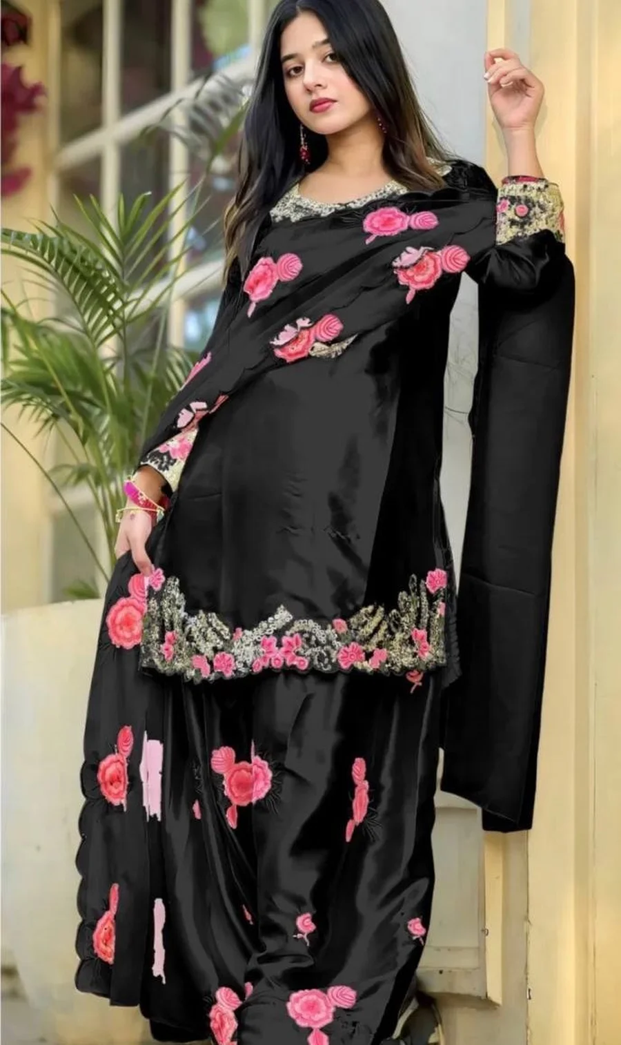 2MODERN JAPAN SATIN EMBROIDERY SEQUENCE WORK TOP PATIYALA WITH DUPATTA FESTIVE WEAR WHOLESALE PRICE ETHNIC GARMENT (17)