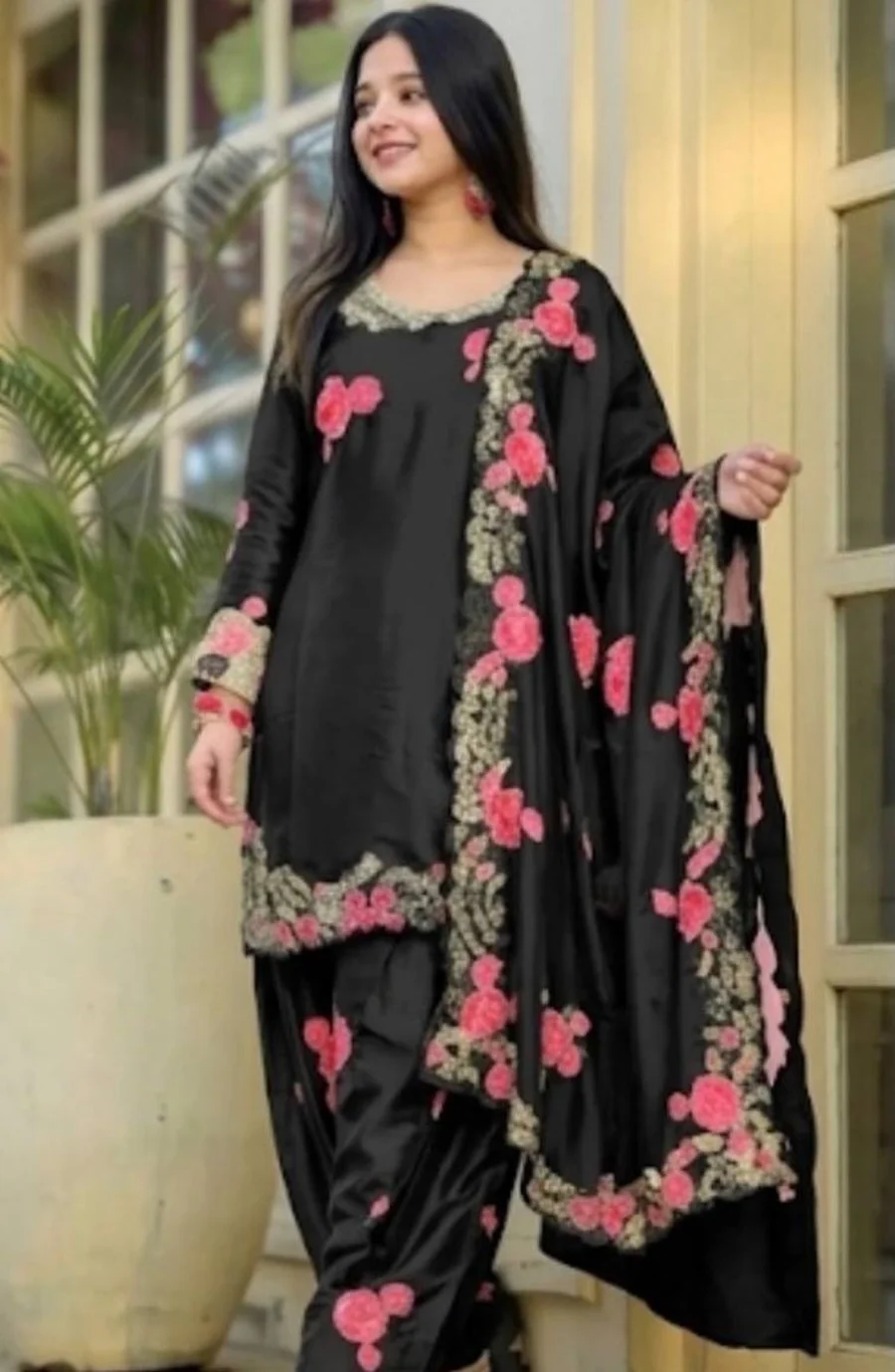 2MODERN JAPAN SATIN EMBROIDERY SEQUENCE WORK TOP PATIYALA WITH DUPATTA FESTIVE WEAR WHOLESALE PRICE ETHNIC GARMENT (19)