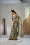 2MODERN LINENE COTTON SILK GOLD ZARI AND SELF DESIGN WORK SAREE WITH UNSTITCHED BLOUSE FESTIVE WEAR WHOLESALE PRICE ETHNIC GARMENT (27)