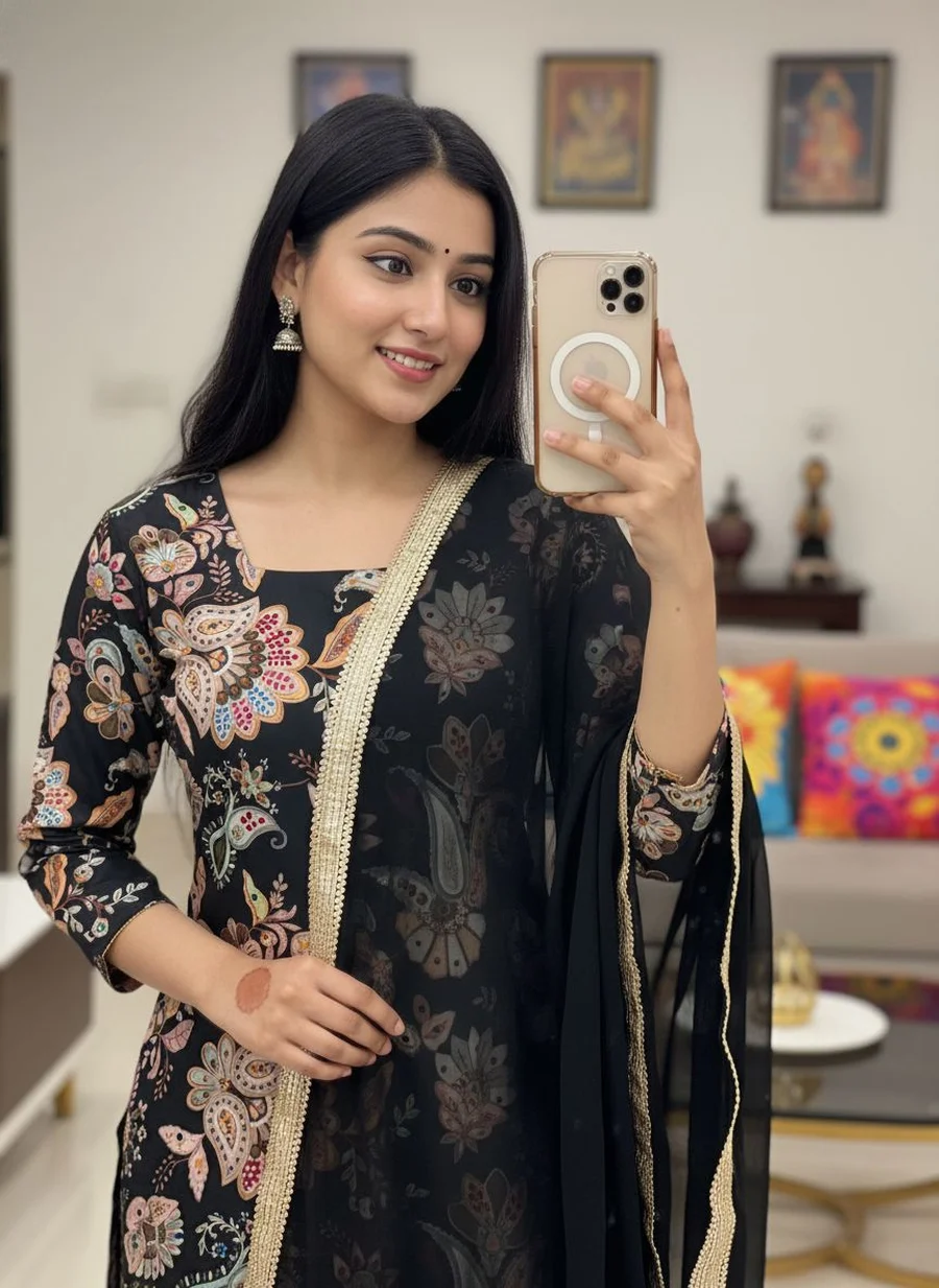 2MODERN MUSLIN COTTON FLORAL DIGITAL PRINT & STONE WITH FANCY LATKAN LACE WORK TOP SHARARA WITH DUPATTA FESTIVE WEAR WHOLESALE PRICE ETHNIC GARMENT (3)