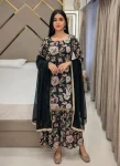 MODERN MUSLIN COTTON FLORAL DIGITAL PRINT & STONE WITH FANCY LATKAN LACE WORK TOP SHARARA WITH DUPATTA BLACK