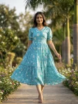 2MODERN MUSLIN SILK GINGHAM PRINT WORK ONE PIECE DRESS FESTIVE WEAR WHOLESALE PRICE ETHNIC GARMENT (22)