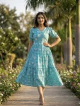2MODERN MUSLIN SILK GINGHAM PRINT WORK ONE PIECE DRESS FESTIVE WEAR WHOLESALE PRICE ETHNIC GARMENT (22)