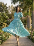 2MODERN MUSLIN SILK GINGHAM PRINT WORK ONE PIECE DRESS FESTIVE WEAR WHOLESALE PRICE ETHNIC GARMENT (22)