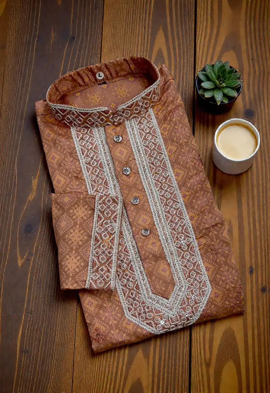 2MODERN SILK EMBROIDERY WORK MEN'S KURTA PAYJAMA WEDDING WEAR WHOLESALE PRICE ETHNIC GARMENT (23)
