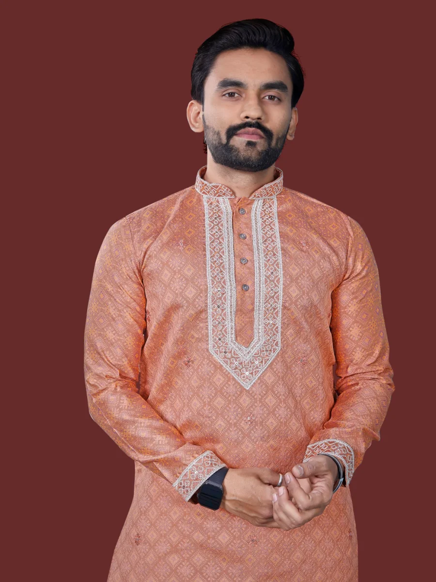 2MODERN SILK EMBROIDERY WORK MEN'S KURTA PAYJAMA WEDDING WEAR WHOLESALE PRICE ETHNIC GARMENT (24)