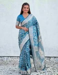 MOST PICKED LICHI SILK JACQUARD WORK SAREE WITH UNSTITCHED BLOUSE SKY