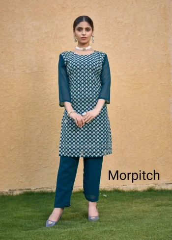 NEW ARRIVAL GEORGETTE CHIKAN EMBROIDERY WORK TOP PENT SET MORPICH