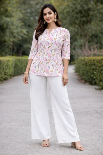 NEW ARRIVAL RAYON DIGITAL PRINT WORK TOP PALAZZO SET PINK