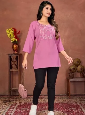 NEW ARRIVAL RINKAL COTTON EMBROIDERY WORK ONLY TOP BABY PINK