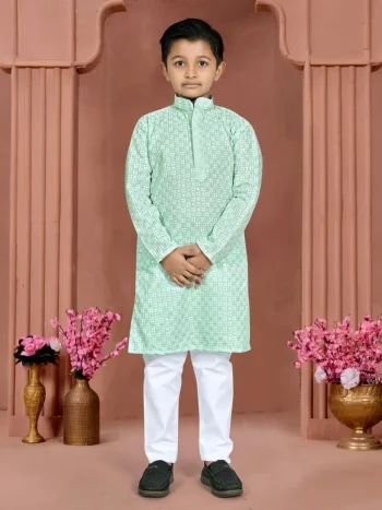 RICH LOOK COTTON CHIKANKARI WORK KID'S KURTA PAYJAMA SET RAMA