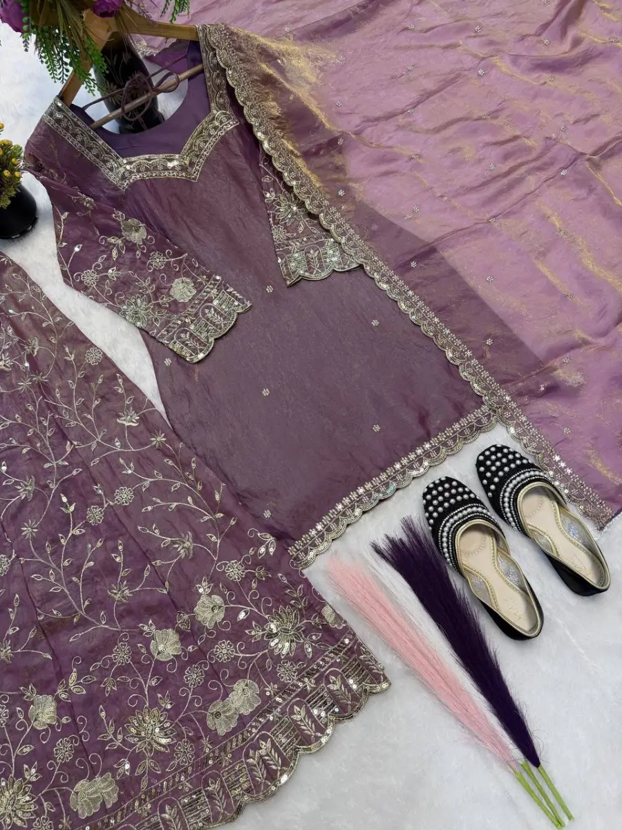2RICH LOOK FENDY SILK THREAD WITH SEQUENCE EMBROIDERY, ZARI WORK TOP PALAZZO WITH DUPATTA FESTIVE WEAR WHOLESALE PRICE ETHNIC GARMENT (19)