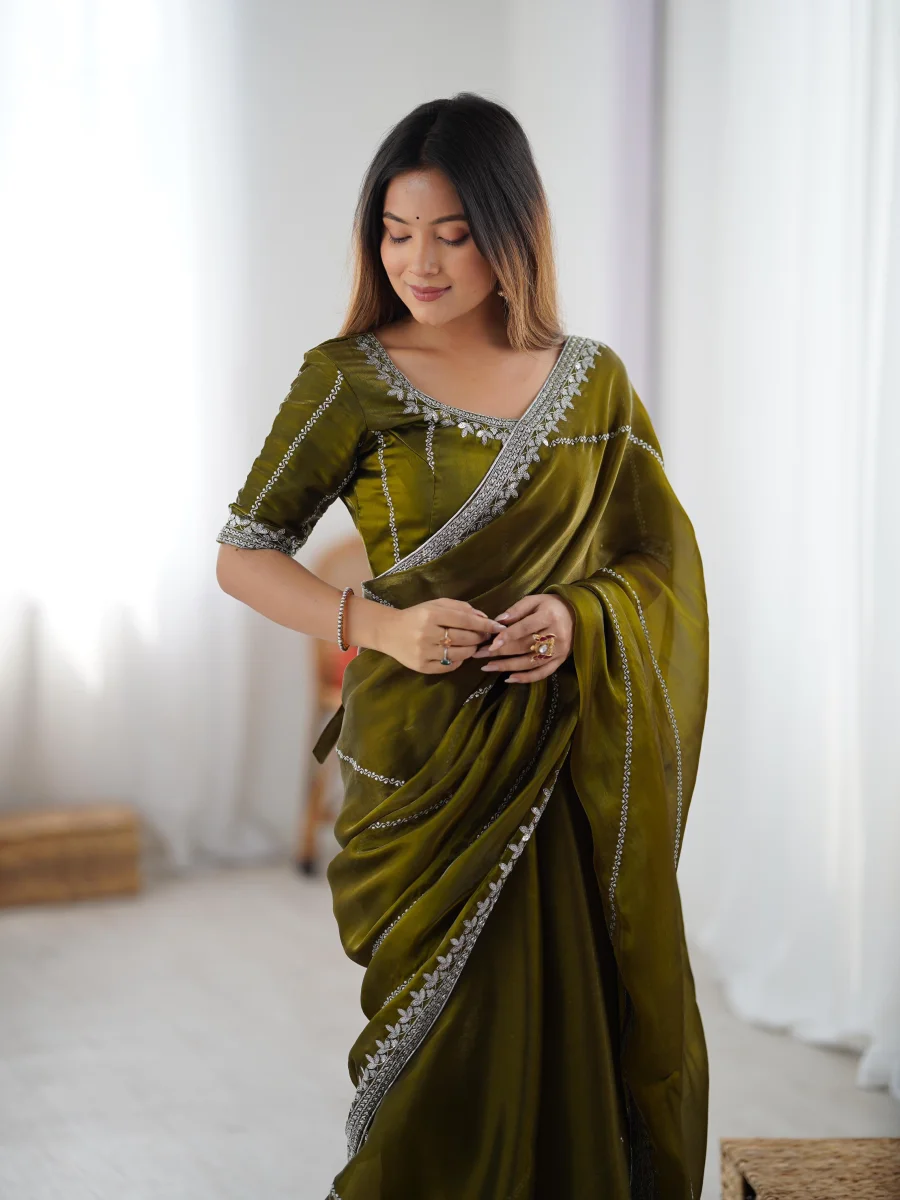 2RICH LOOK JMC SILK THREAD & SEQUENCE EMBROIDERY WITH PIPING WORK SAREE WITH UNSTITCHED BLOUSE FESTIVE WEAR WHOLESALE PRICE ETHNIC GARMENT (16)