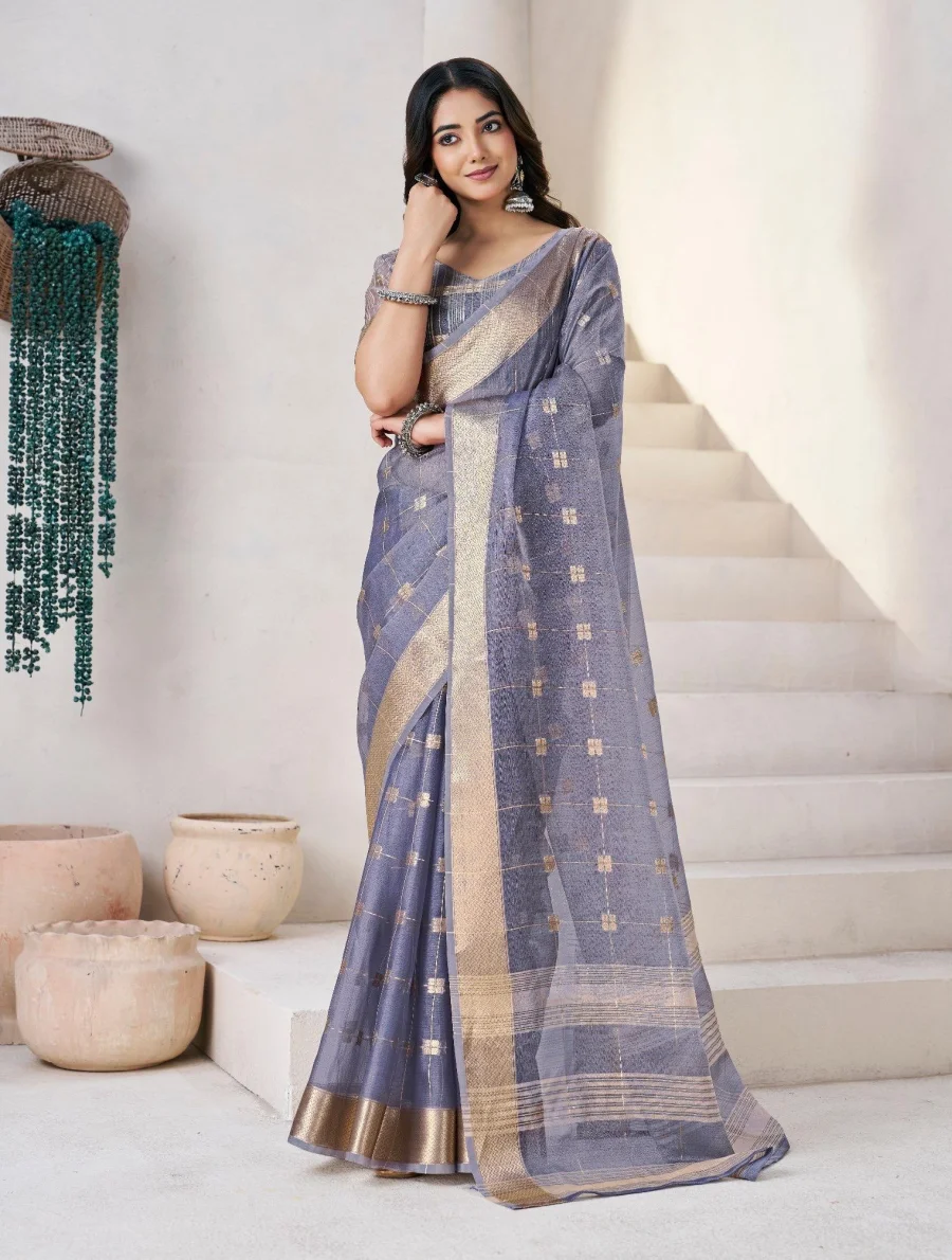 2RICH LOOK LINEN COTTON SILK GOLD ZARI AND SELF DESIGN WORK SAREE WITH UNSTITCHED BLOUSE FESTIVE WEAR WHOLESALE PRICE ETHNIC GARMENT (22)