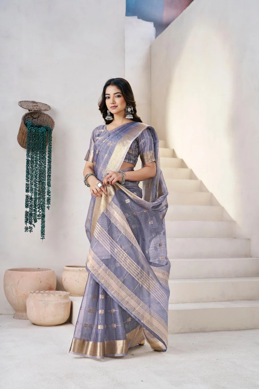 2RICH LOOK LINEN COTTON SILK GOLD ZARI AND SELF DESIGN WORK SAREE WITH UNSTITCHED BLOUSE FESTIVE WEAR WHOLESALE PRICE ETHNIC GARMENT (24)