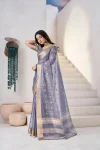2RICH LOOK LINEN COTTON SILK GOLD ZARI AND SELF DESIGN WORK SAREE WITH UNSTITCHED BLOUSE FESTIVE WEAR WHOLESALE PRICE ETHNIC GARMENT (22)