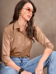 RICH LOOK RINKAL COTTON PLAIN SHIRT  CHIKU