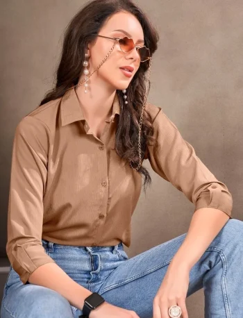 RICH LOOK RINKAL COTTON PLAIN SHIRT  CHIKU