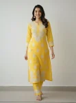 TRENDING COTTON EMBROIDERY WORK KURTI PALAZZO SET YELLOW