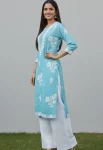 TRENDING COTTON EMBROIDERY WORK TOP BOTTOM SET SKY