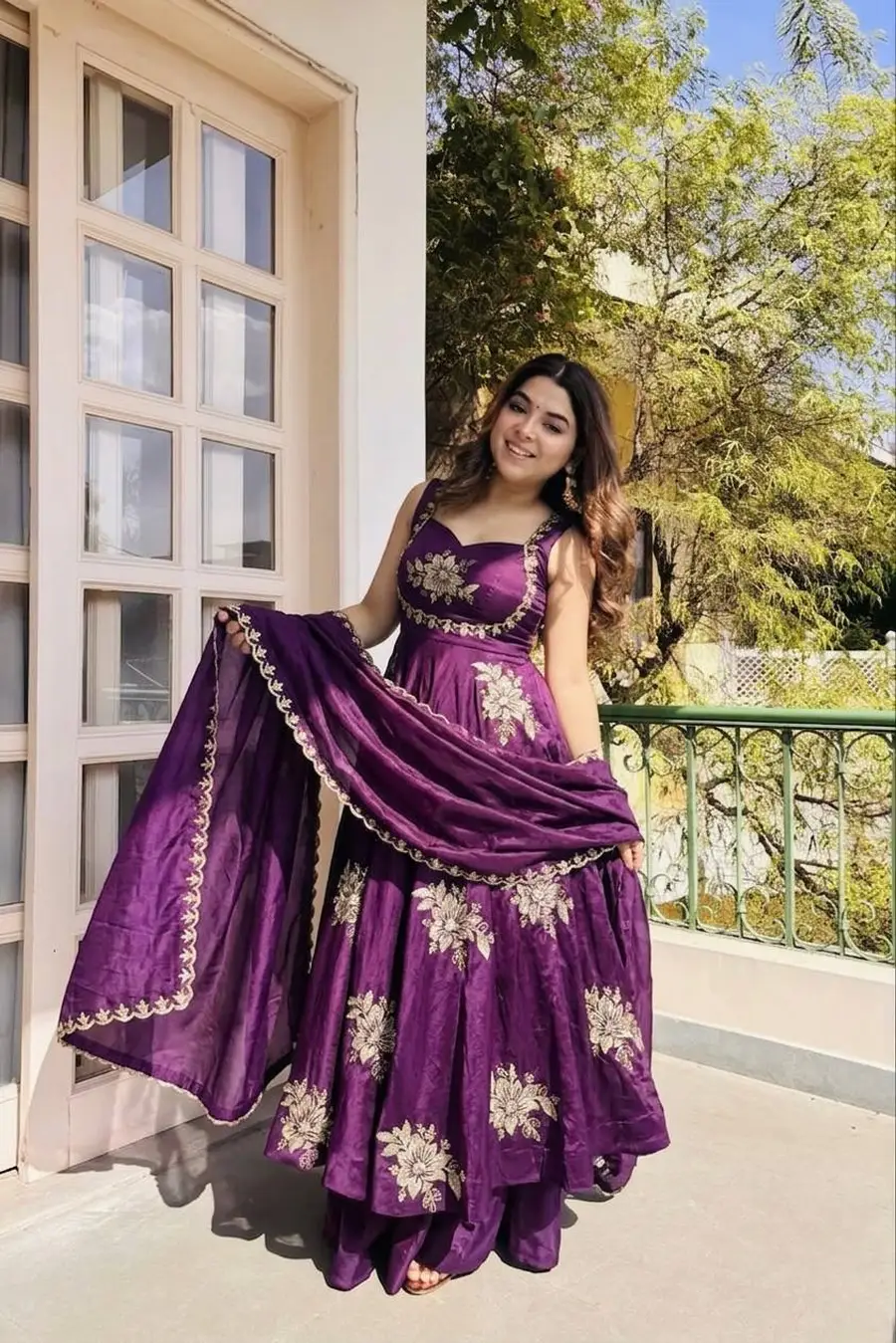 2TRENDING FENDY SILK EMBROIDERY SEQUENCE WORK GOWN PALAZZO WITH DUPATTA WEDDING WEAR WHOLESALE PRICE ETHNIC GARMENT (42)