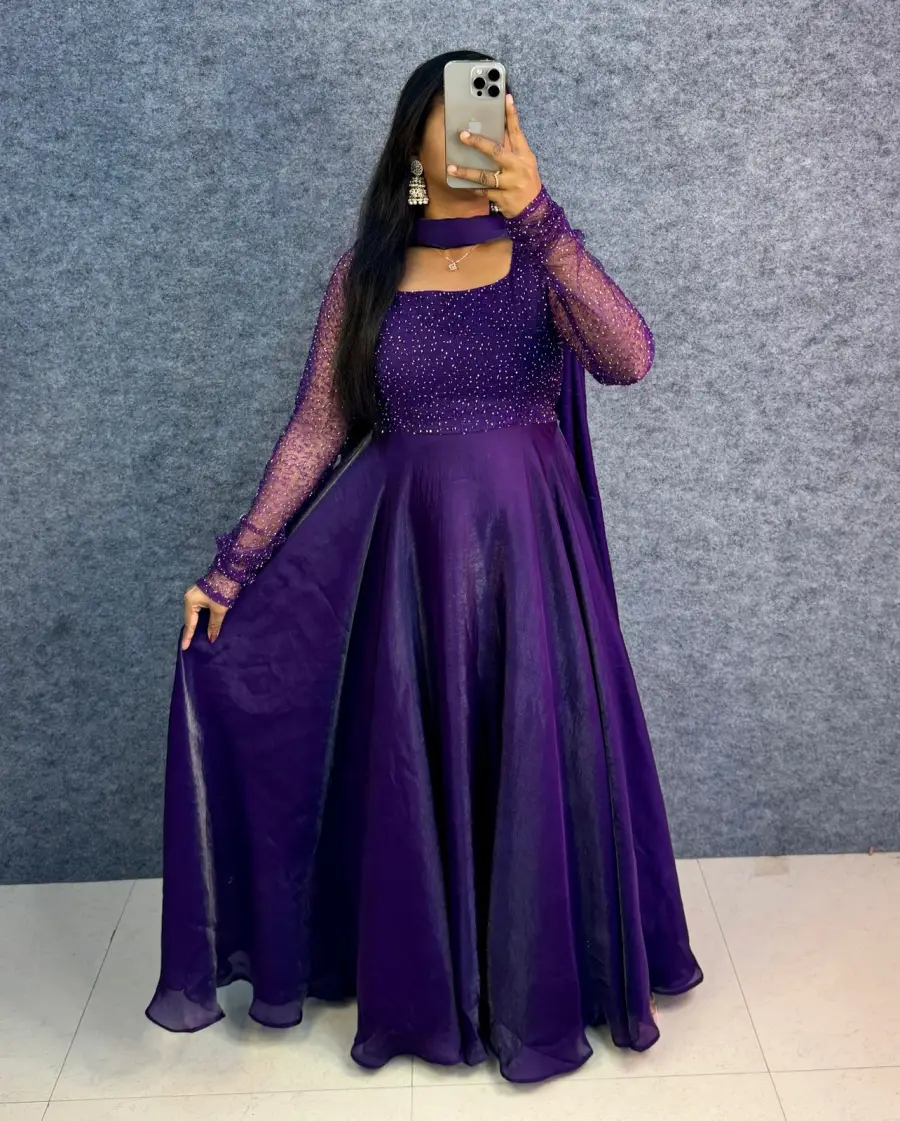 2TRENDING FENDY SILK SEQUENCE AND BEADS WORK GOWN WITH DUPATTA AND WAIST BELT FESTIVE WEAR WHOLESALE PRICE ETHNIC GARMENT (11)