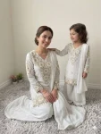 2TRENDING GEORGETTE SEQUENCE EMBROIDERY WORK MOTHER DAUGHTER SET FESTIVE WEAR WHOLESALE PRICE ETHNIC GARMENT (7)