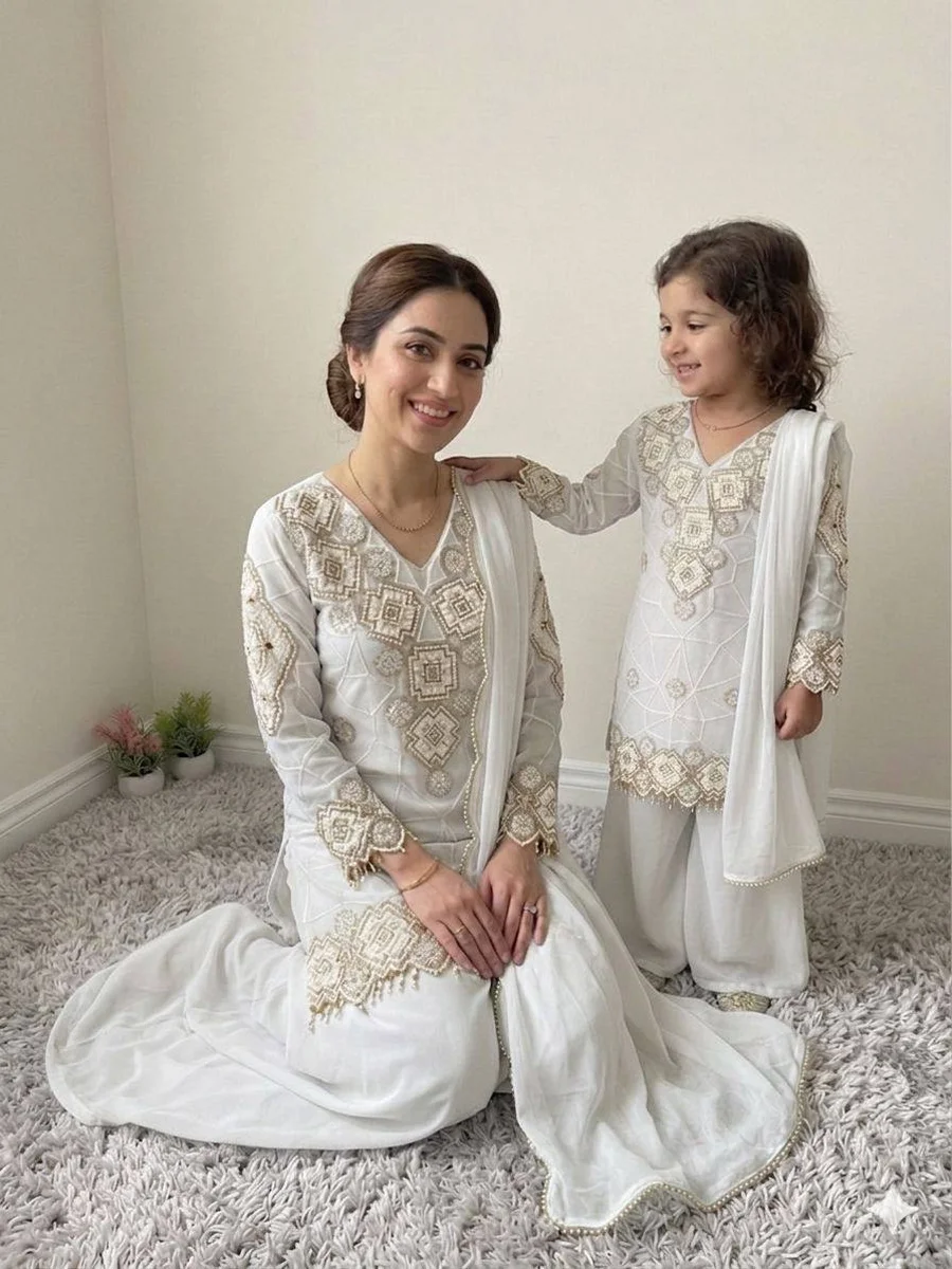 2TRENDING GEORGETTE SEQUENCE EMBROIDERY WORK MOTHER DAUGHTER SET FESTIVE WEAR WHOLESALE PRICE ETHNIC GARMENT (10)