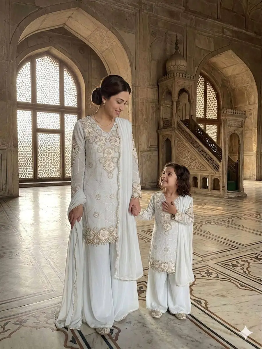 2TRENDING GEORGETTE SEQUENCE EMBROIDERY WORK MOTHER DAUGHTER SET FESTIVE WEAR WHOLESALE PRICE ETHNIC GARMENT (7)